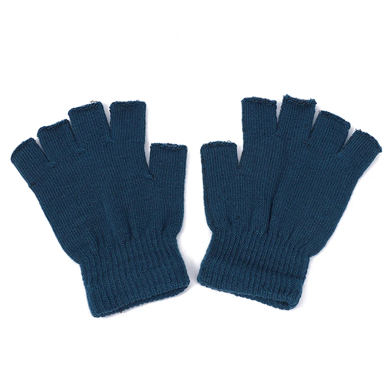 1 Pair Colorful Knitted Short Half Finger Gloves Autumn Winter Knitted Elastic Warm Wrist Glove Solid Color Cycling Accessories