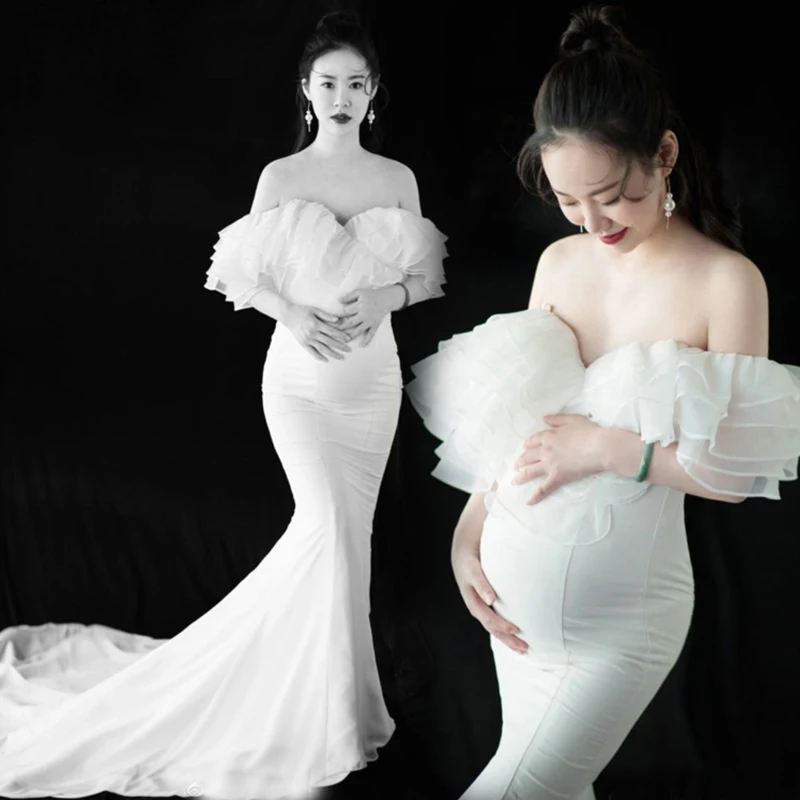 

Simple White Maternity Dresses Photo Shoot New Pregnancy Photoshoot Dress Slim Sexy Advanced Customized Roupas De Maternidade