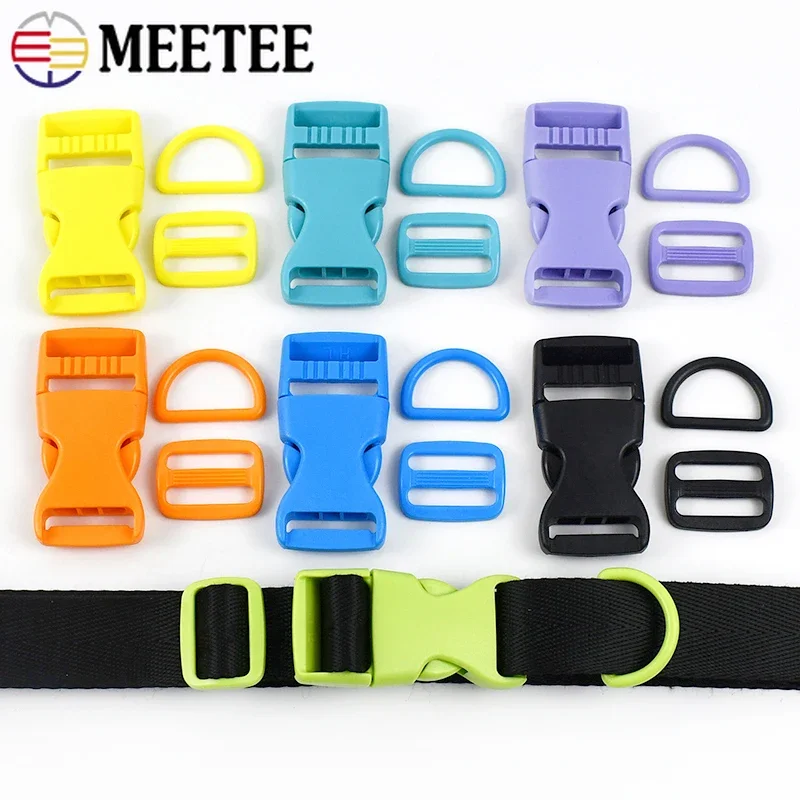 5Sets Meetee 15/20/25mm Plastic Release Buckle with D Ring Tri Glide Slider Clasp Bag Strap Dog Collar Adjust Hook DIY Accessory