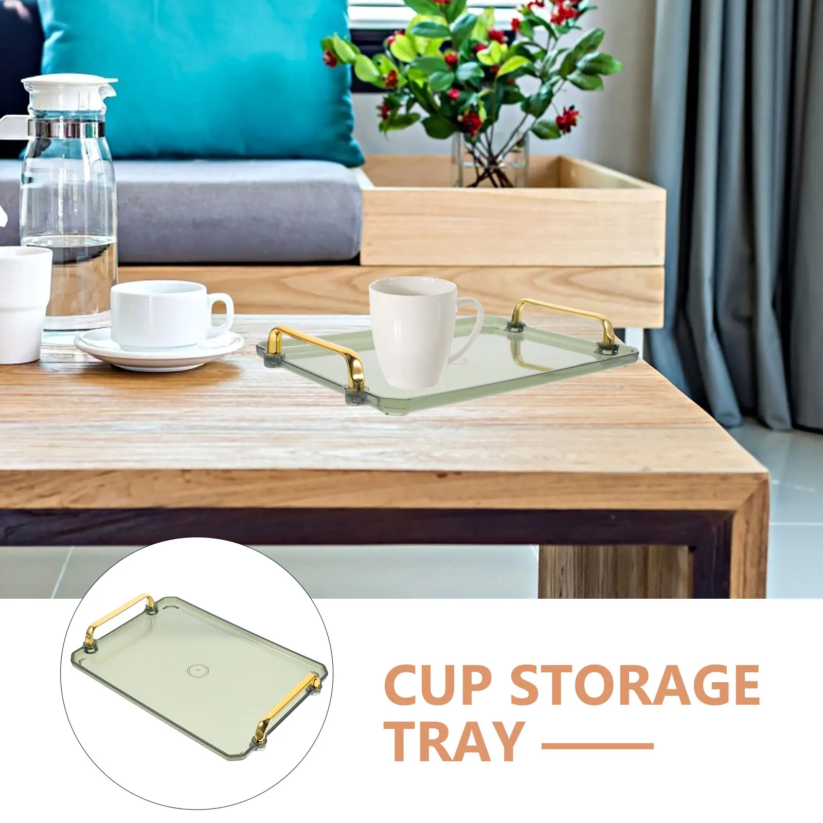 

Rectangle Tray Cups Jewelry PP Material Double Ear Coffee Shop Afternoon Tea Small Size Fruit Green Without Gold Edge Serving