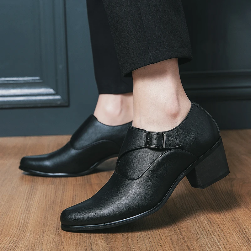 High-Heeled Leather Shoes for Men, Wedding Party Shoes, Cuban Men's Shoes, Business Casual Height-Increasing Men's Shoes