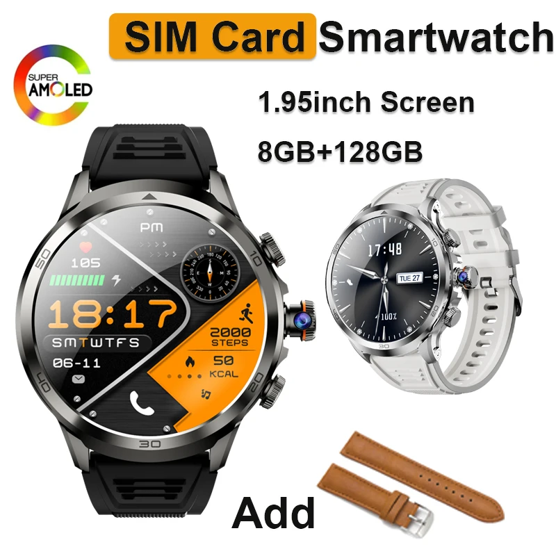 SIM Card Call Smart Watch 1.95 inch Amoled Screen 900W Rotating Camera 2000mAh Battery App Download 4G WIFI Android Smartwatch