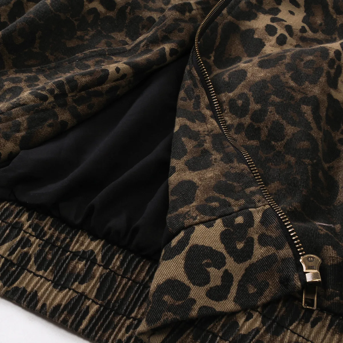 Casacos de leopardo vintage com zíper para mulheres e homens, Harajuku Streetwear, casaco Hip Hop, jaqueta curta extragrande, Outwear, 2024