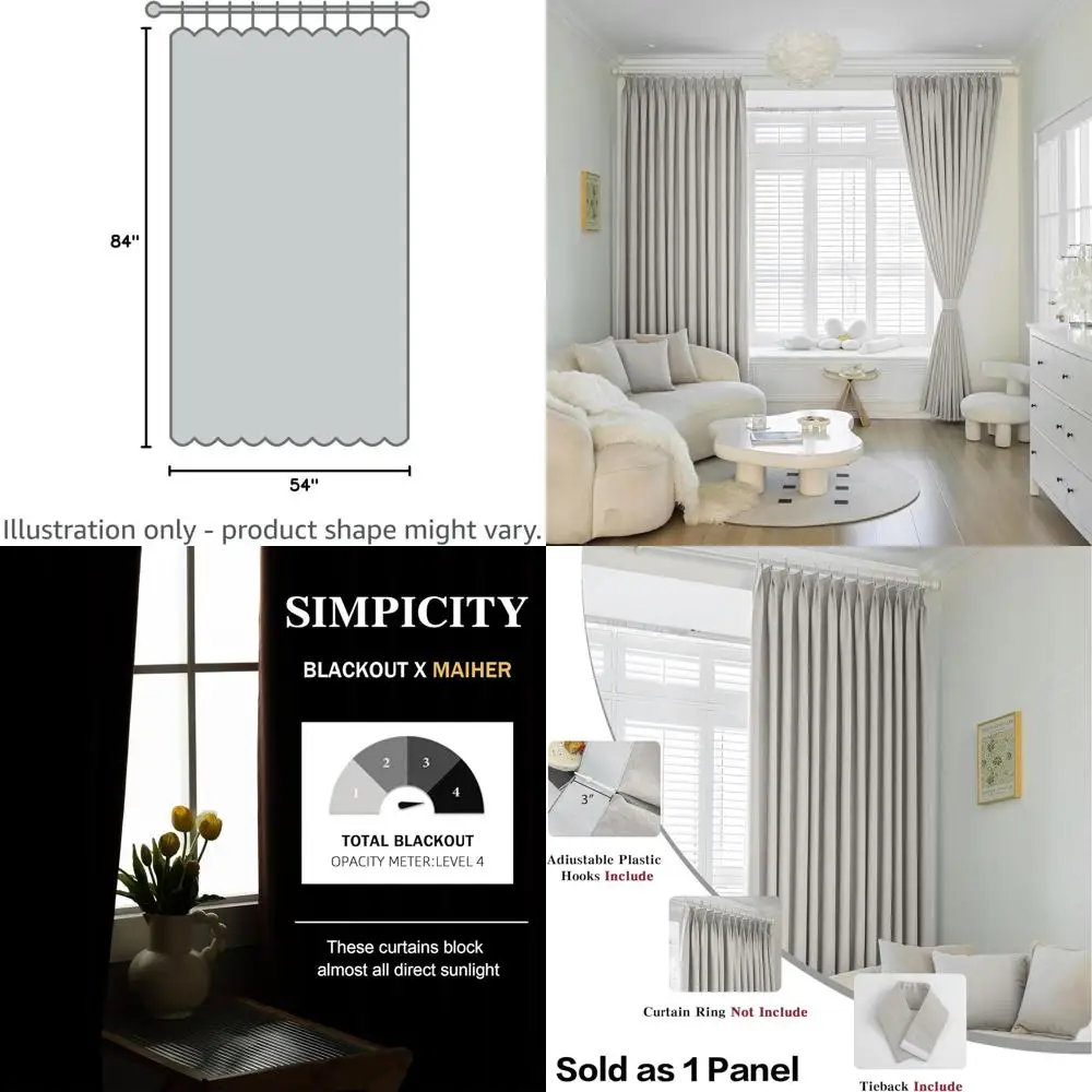 84 ستارة معزولة من الكتان الصناعي باللون الرمادي والبيج مع خطافات للباب المنزلق #1