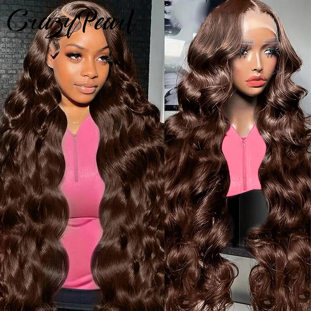 

Парик CrazyPearl 13X6 Lace Front, шоколадно-коричневый, с волнистыми прядями, цвет 4 # Парик с кружевной застежкой 5x5 из натуральных окрашенных волос, 180% плотность