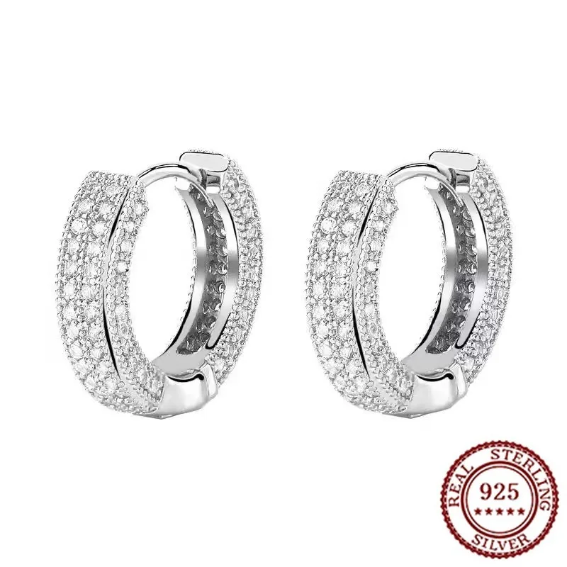 

S925 Pure Silver Premium AAA Mozambique Diamond Unisex Earrings with European and American Style