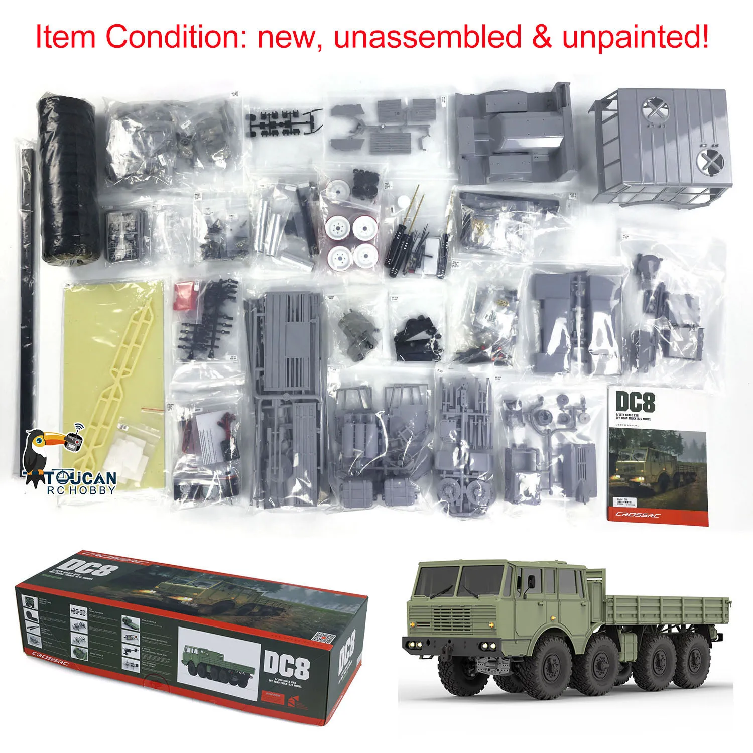 CROSSRC 8X8 1/12 DC8 Electric Remote Control Off-road Military Truck RC Crawler Car Toys Gift