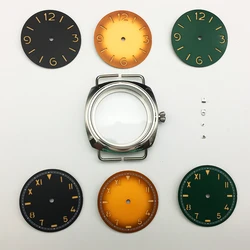 Watch Accessories Set 45mm Stainless Steel Watch Case and Green Luminous Watch Dial for ST3600 ETA6497/6498 Movement Watch Faces