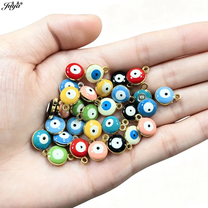 30 unids/lote de dijes esmaltados de 10mm, colgantes de doble cara contra el mal de ojo para fabricación de joyería, pulseras DIY, accesorios para collares