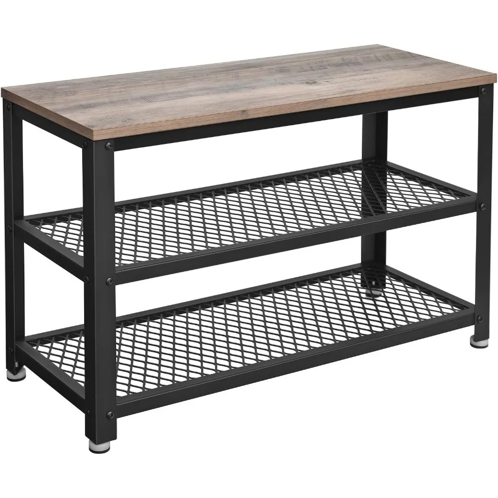 

, 3-Tier Rack, 11.8 x 28.7 x 17.7 Inches Shelf Storage Bench with Metal Mesh Shelves and Seat Free Standing Shoe Organizer