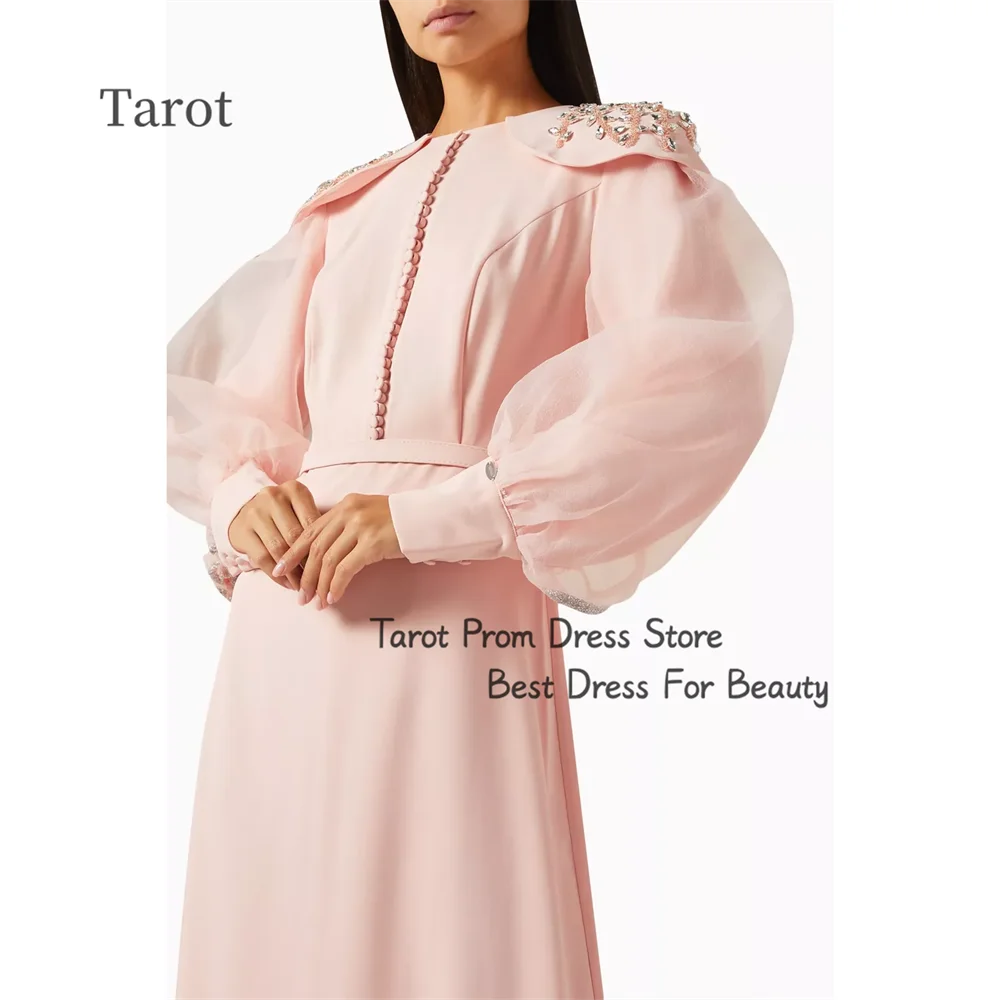 Tarot Beading A Line O Neckline Evening Dresses Long Lantern Sleeves Ruffles Buttons Prom Dress Saudi Arabia robes de soirée