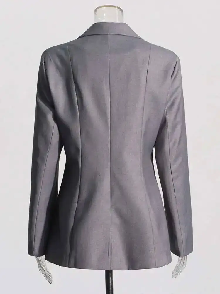 パッチワークポケットシックブレザー女性新しいセクシーな中空アウトスプライスレースアップブレザー女性のためのノッチ襟長袖 PA4W