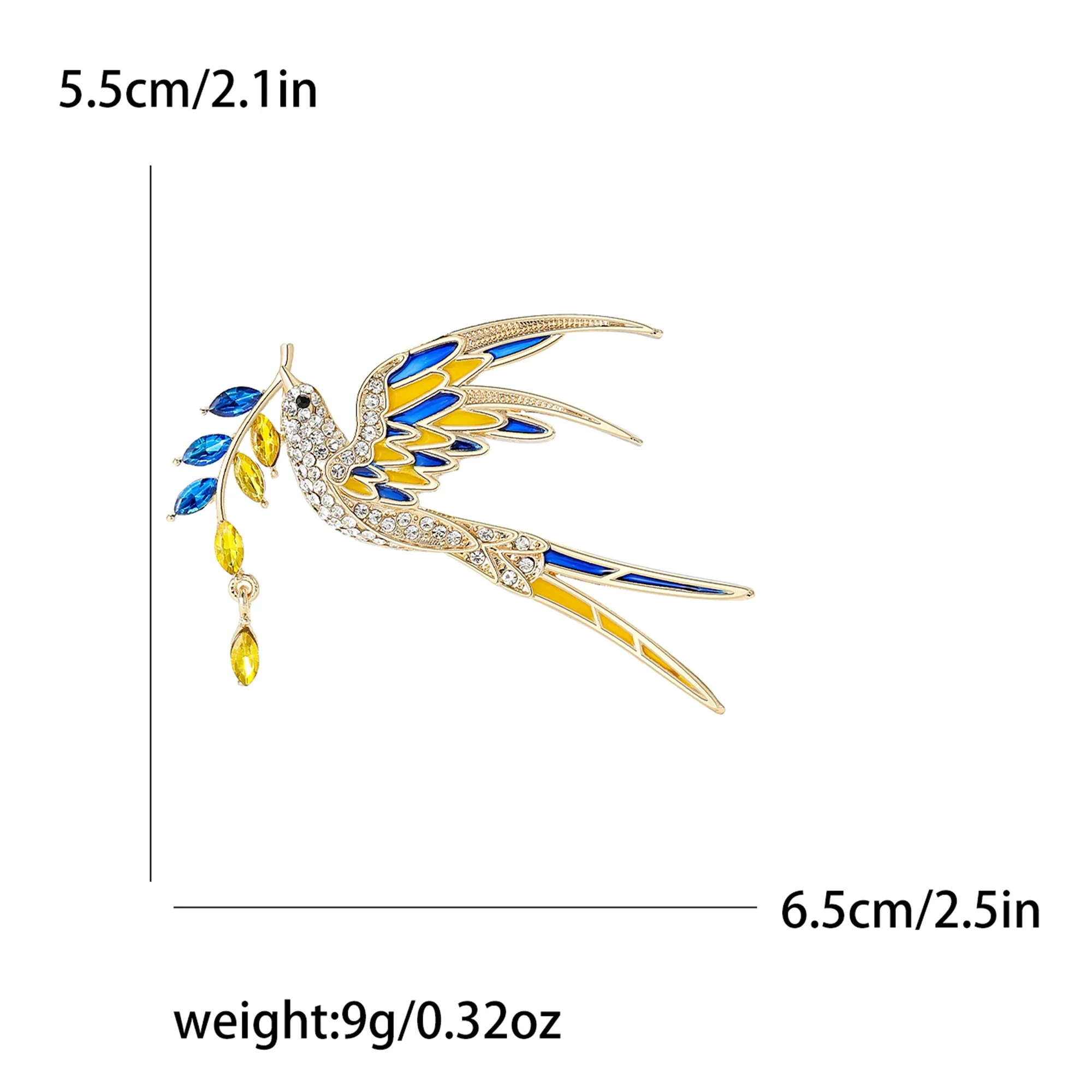 Popular Enamel Peace Dove Brooches for Women Ukraine Rhinestone Ear of Wheat Pins Office Party Friend Gifts Accessories