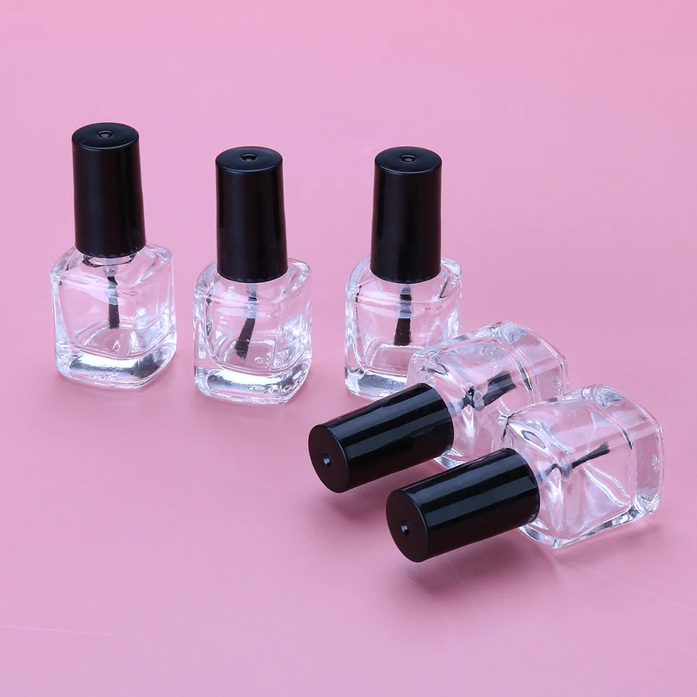 Bouteille vide de vernis à ongles de 5Ml, récipient en verre transparent de forme carrée avec brosse pour le stockage de vernis à ongles à faire soi-même, 10 pièces
