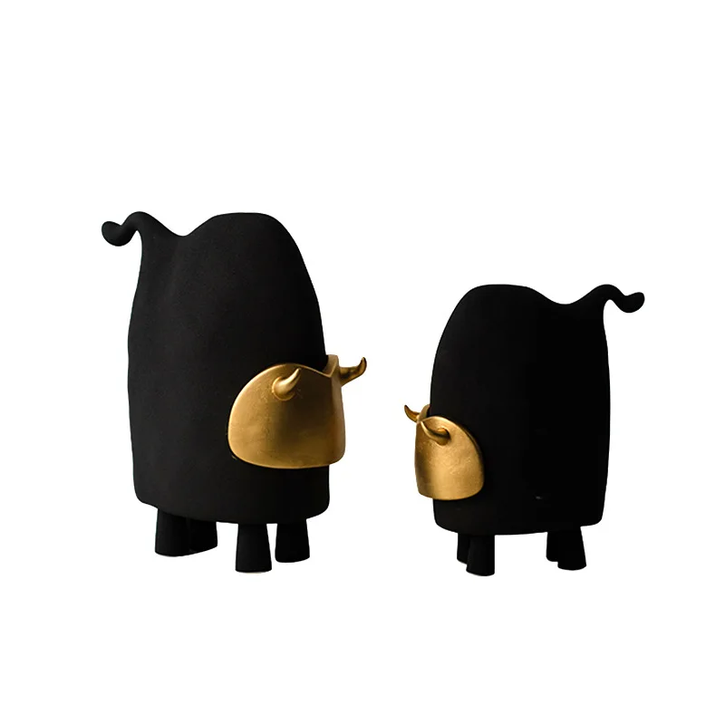 Ceramic Crafts Abstract Taurus Bull Artificial Animal Sculpture Golden Cattle Decorative Figurines Home Decoration Accessories