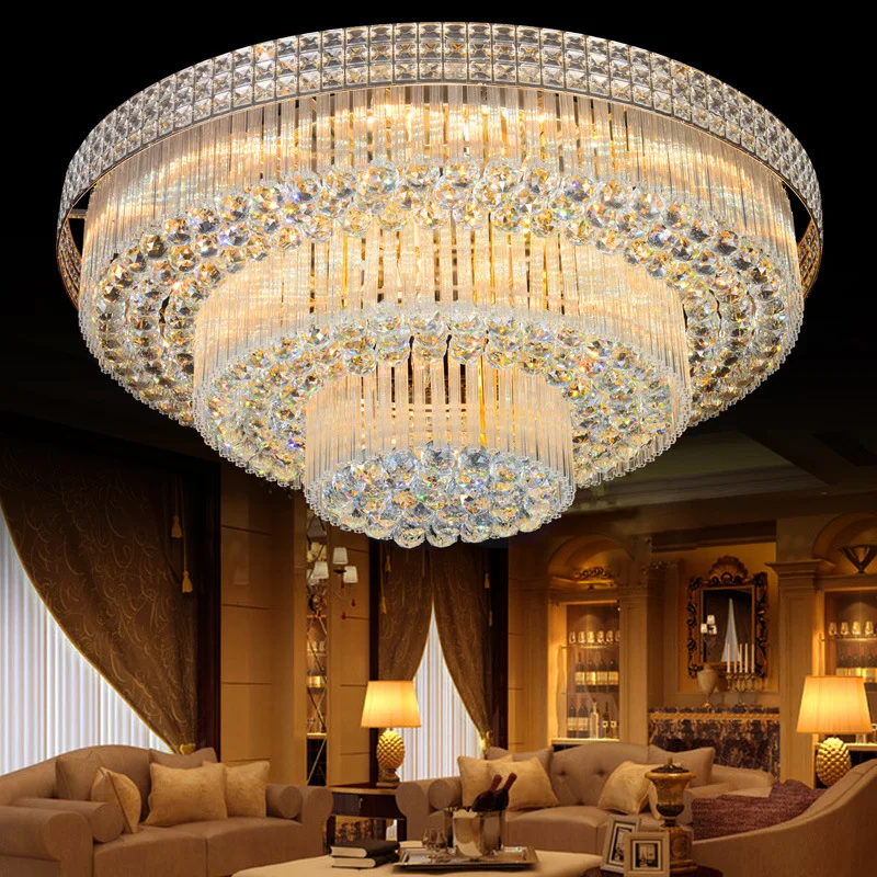 

LED round crystal lamp s gold ceiling lamp atmospheric luxury living room lamp luxury villa bedroom dining room lamps lighting