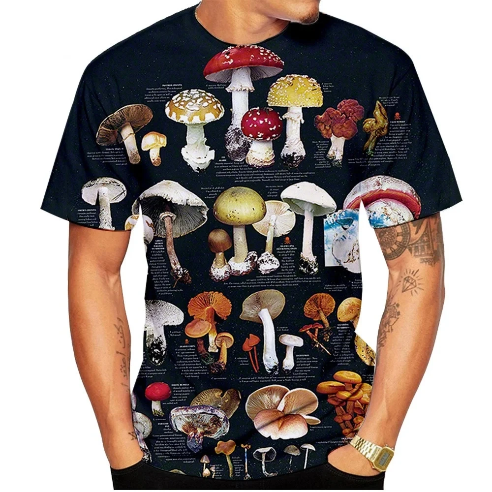 

2023 Summer New Vintage Mushroom Image Print T-shirt Men's Short Sleeve Casual Fashion Street Element Plus Size Top