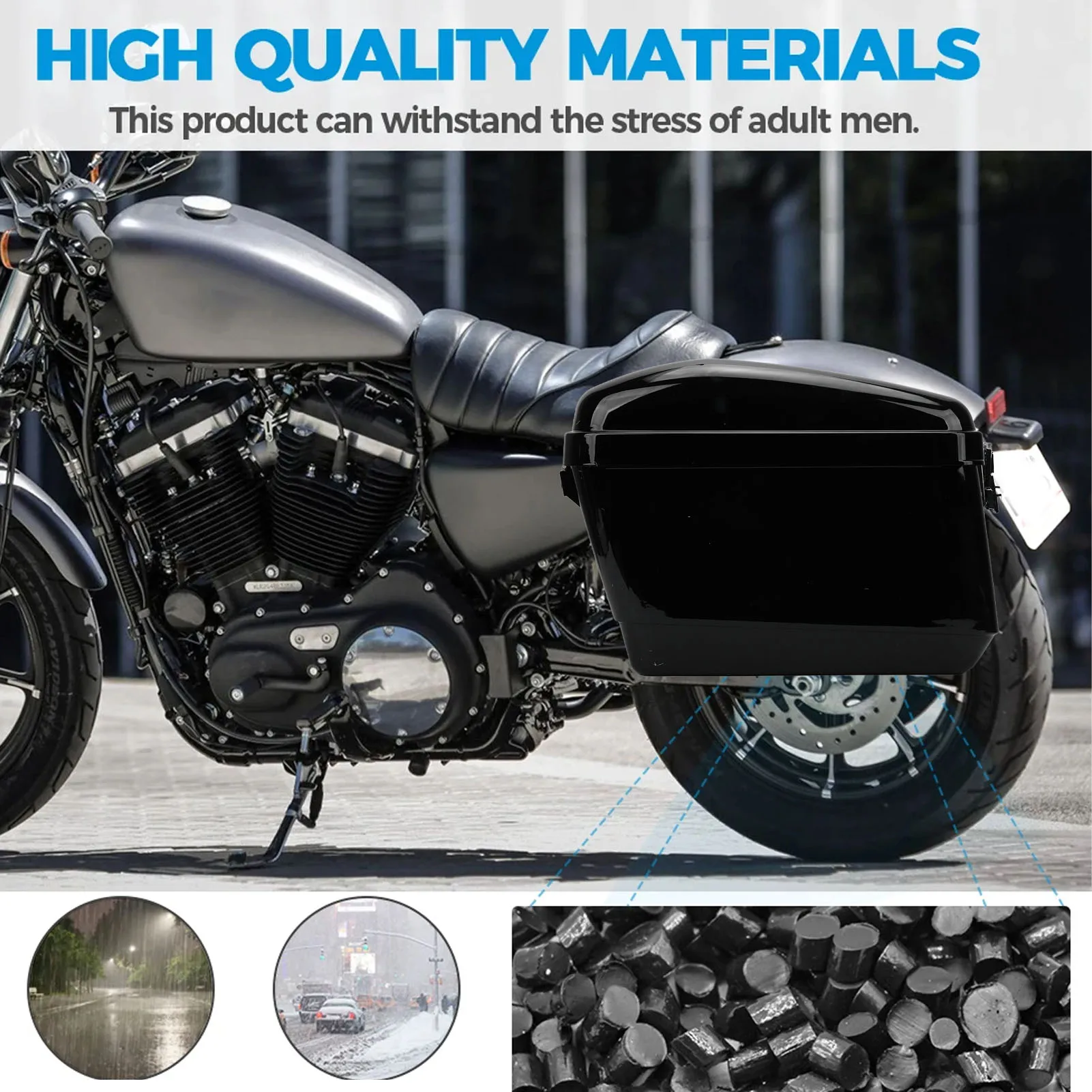 Motorcycle Hard Saddle Bags 45L Capacity Weatherproof Motorcycle Saddle Hard Luggage Case with Keys and Mounting Kit