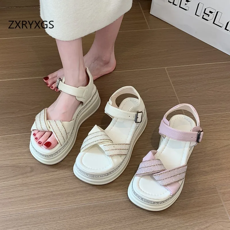 ZXRYXGS 2024 Summer Rhinestone Fashion Sandals Platform Heightening Shoes Wedges Sandals Exquisite Temperament Ladies Sandals