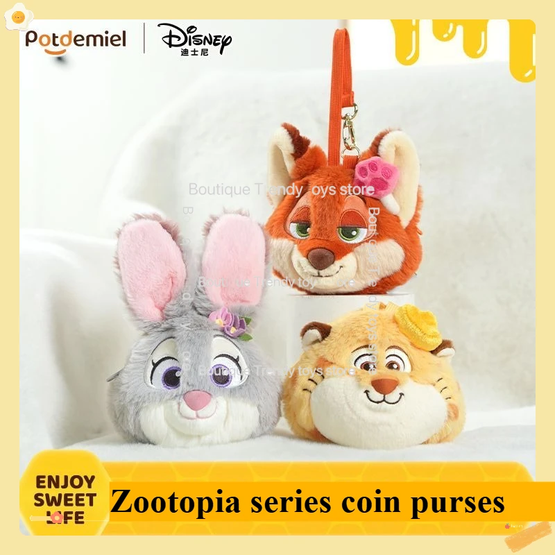 Disney Zootopia Judy Nick leopardo oficial cartera auricular portátil Mini llavero lindo dibujos animados monedero de felpa colgante Decoración