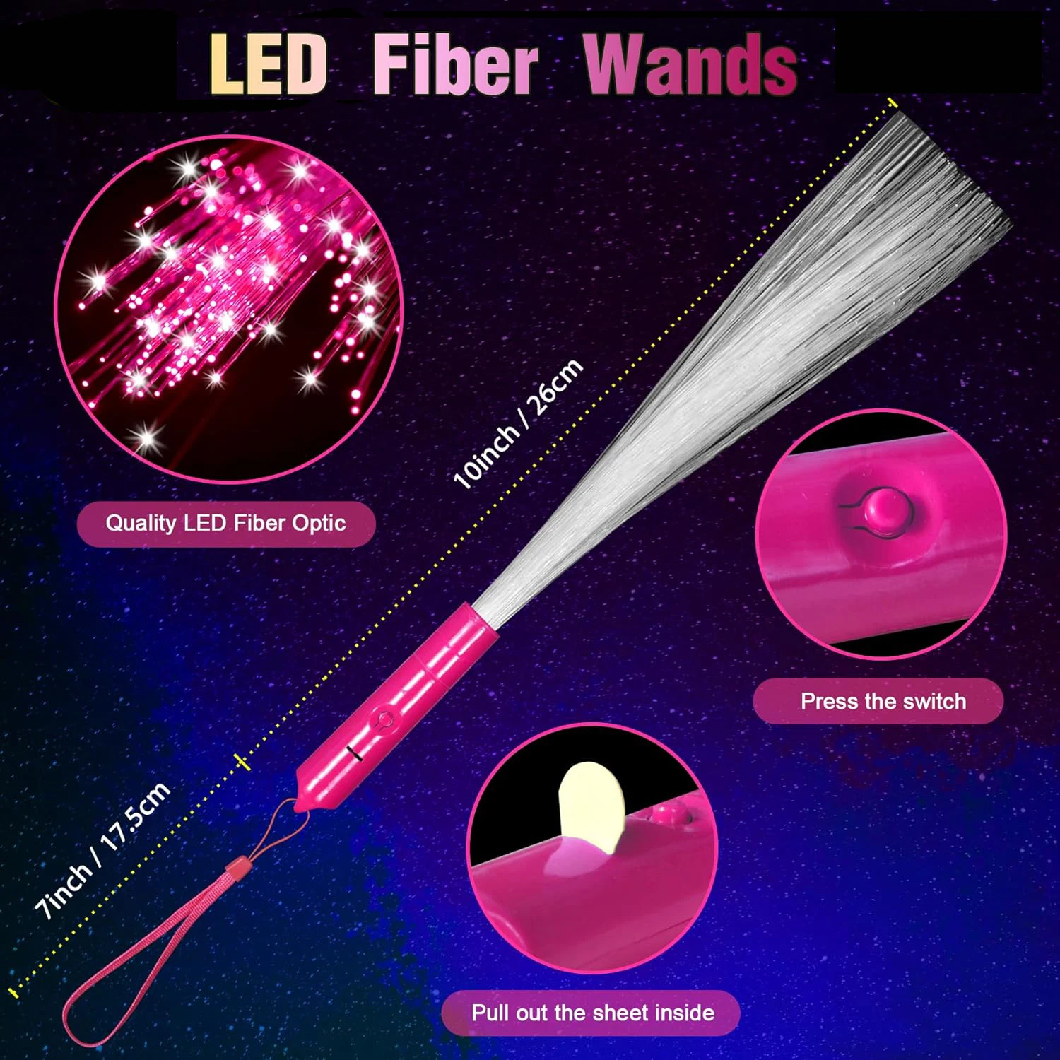 12pcs LED Fiber Optic Stick Fiber Optic Wands Bulk LED Light Up Sticks Flashing Glow Wands with 3 Light Modes Party Favors