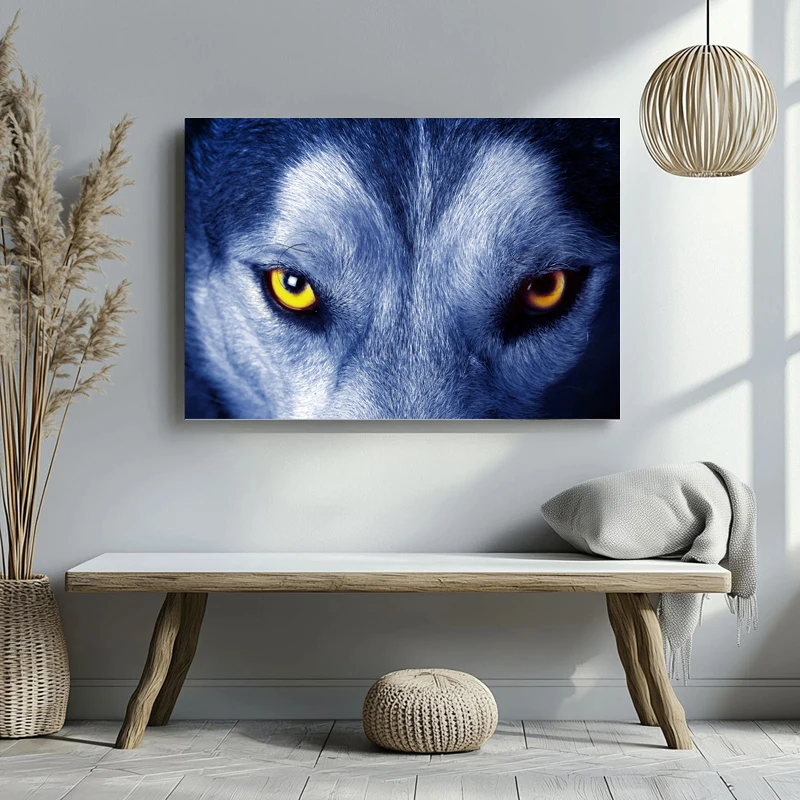 Blue Wolf Eye Closeup Poster – Premium Framed Canvas Wall Art for Office or Bedroom Sofa Background Wall Decor