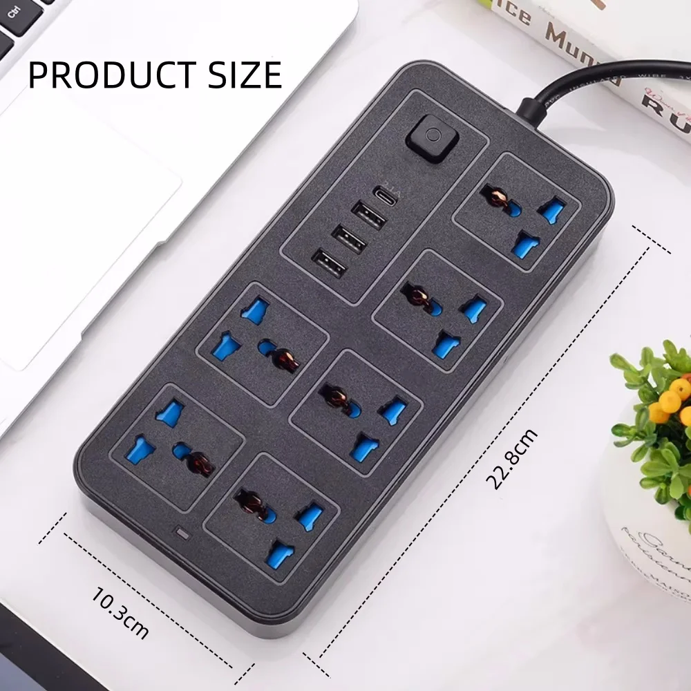 Universal Power Strip TypeC USB Port Outlet Power Strip 2M Extension Cord AC Power Socket Charge Electrical Socket EU US UK Plug view 6