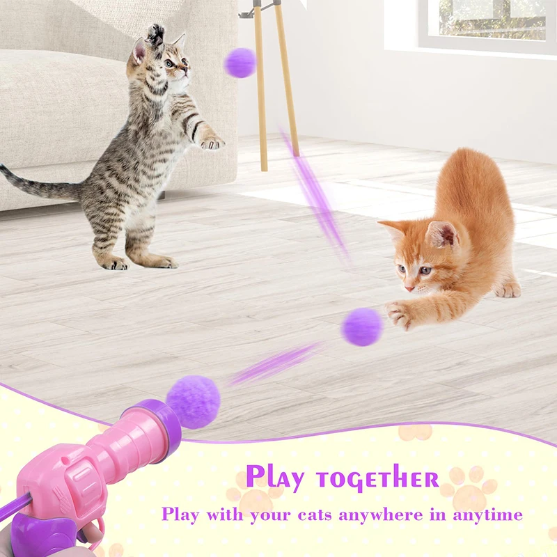 Kattenspeelgoed Interactieve Leuke Speelgoedpistool Pluche Bal Lanceert Stille Stuiterbal Om De Creatieve Mini-Schietende Huisdierbenodigdheden Van De Kat Te Plagen