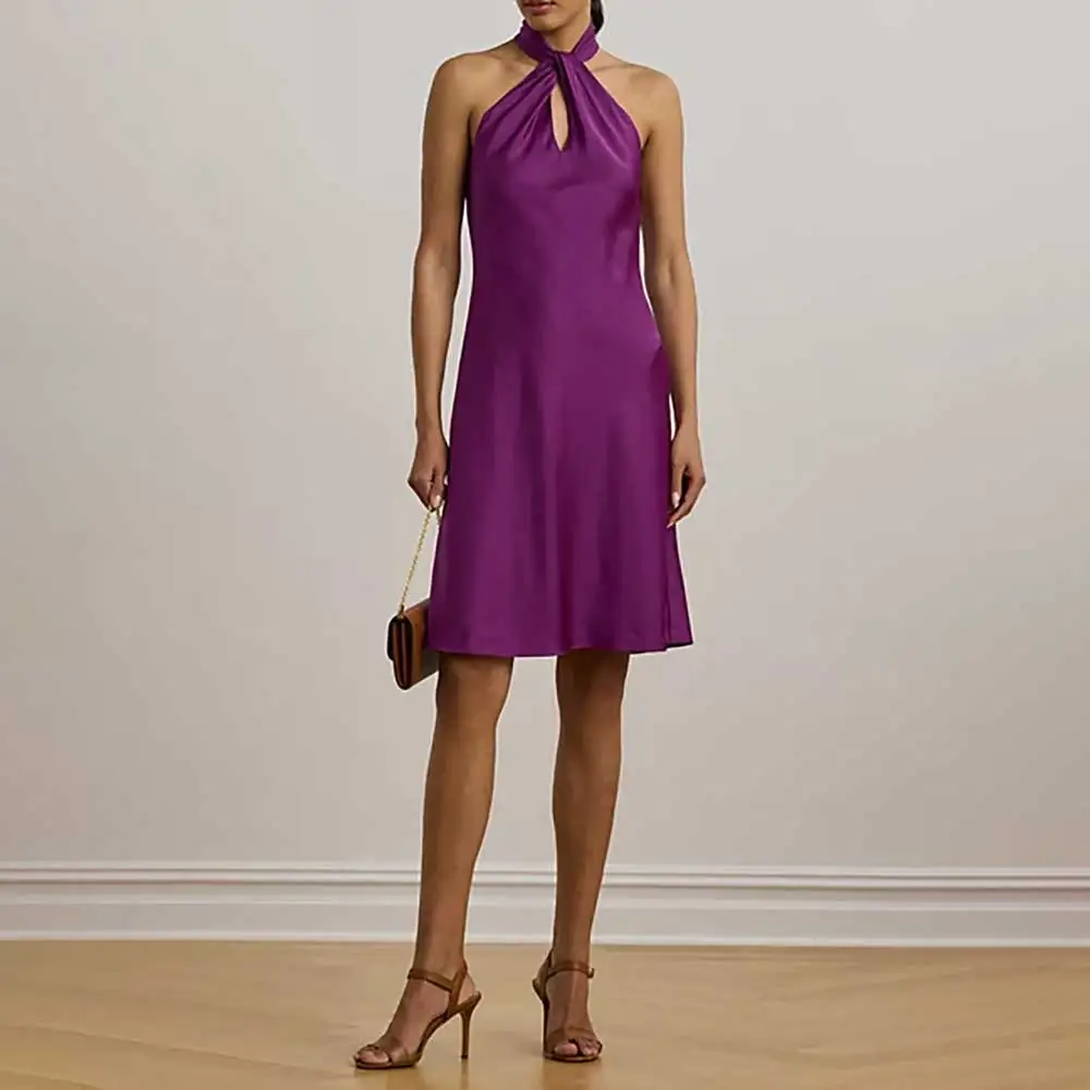 

Elegant Halter Neck Sleeveless Knee Length A-Line Evening Dress for Women Prom Dresses Formal Cocktail Party Gowns فساتين سهرة