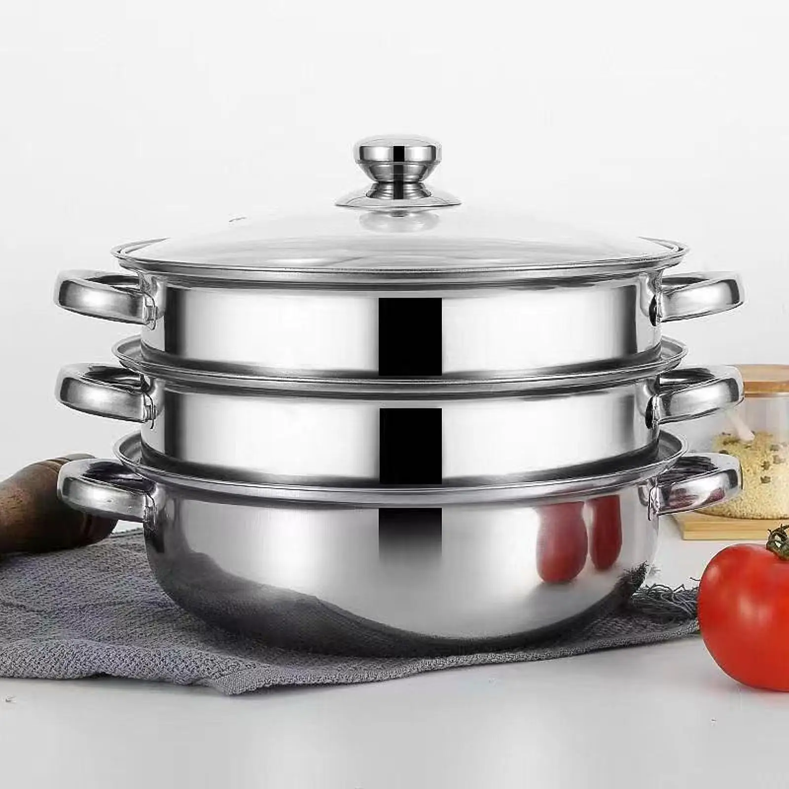 

Stainless Steel Steamer 3 Tier Multipurpose Cooking Pot Steam Pot Set Kitchen Steamer Cooker for Food Meat Tamales Egg Pasta