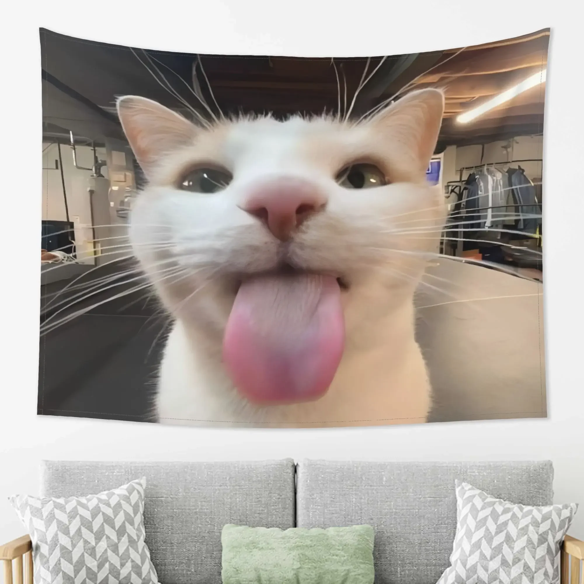 Cute Talking Cat Tapestry Living Room Sofa Background Wall Creative Decoration Warm Inspiring Style Bedroom Decoration