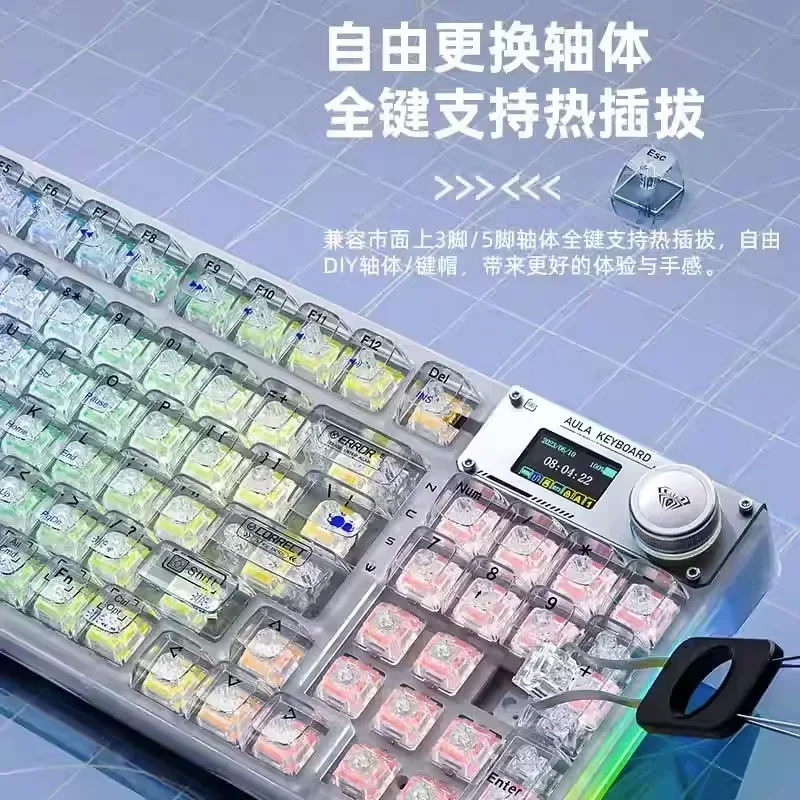 Imagem -04 - Pro Teclado Mecânico com Tela Teclado sem Fio Rgb Retroiluminado Junta Transparente Gda Keycaps Teclados Gamer Modos Aula-f98