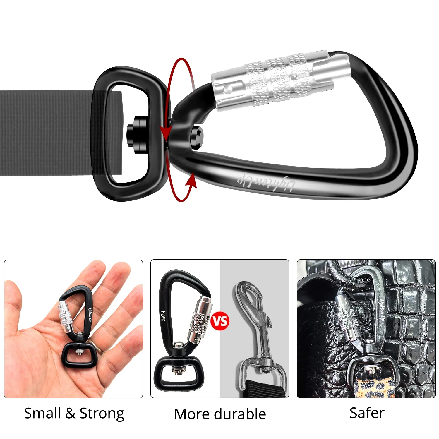 Safety Carabiner 360 Rotational Hook 4KN Pull for Dog Leash Hammocks Backpacks Outdoor Climbing Accessories Wholesale