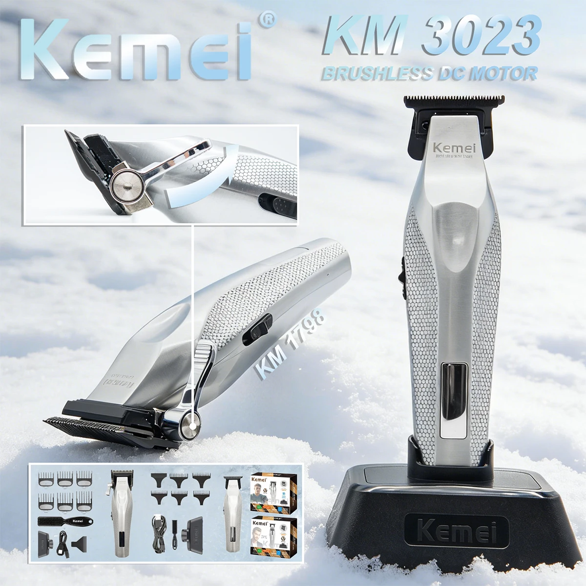 Kemei Tondeuse à cheveux Professionnelle Tondeuse à cheveux Électrique Appareil de coupe de cheveux Rechargeable Tondeuse à cheveux 0 mm Tondeuse pour hommes KM-3023-702