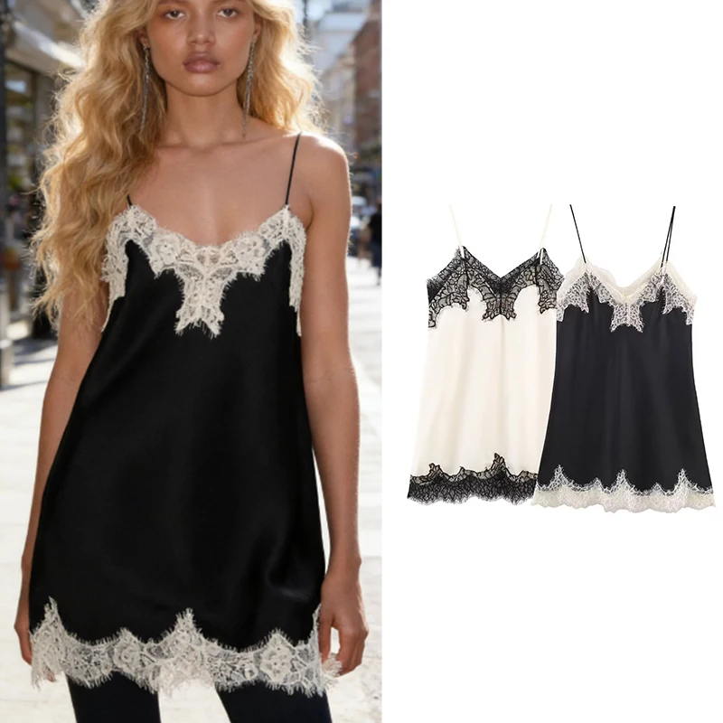 Tidalyf 2026 Women's New Blouse Tops Fashion Slim Lace V-neck Camis Tops Chic Young Women's Ball Party Unique Sexy Blouse