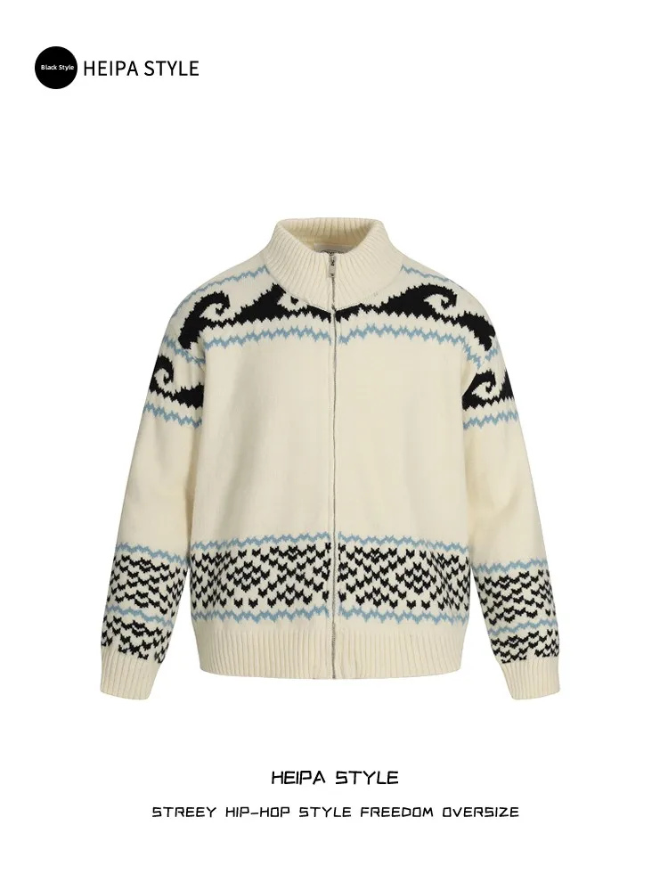 

Мужской вязаный свитер на молнии с воротником-стойкой, свободный крой, утепленный, для пар, осенне-зимний, с длинными рукавами, с ромбовидным узором, от Zhejiang Warmth