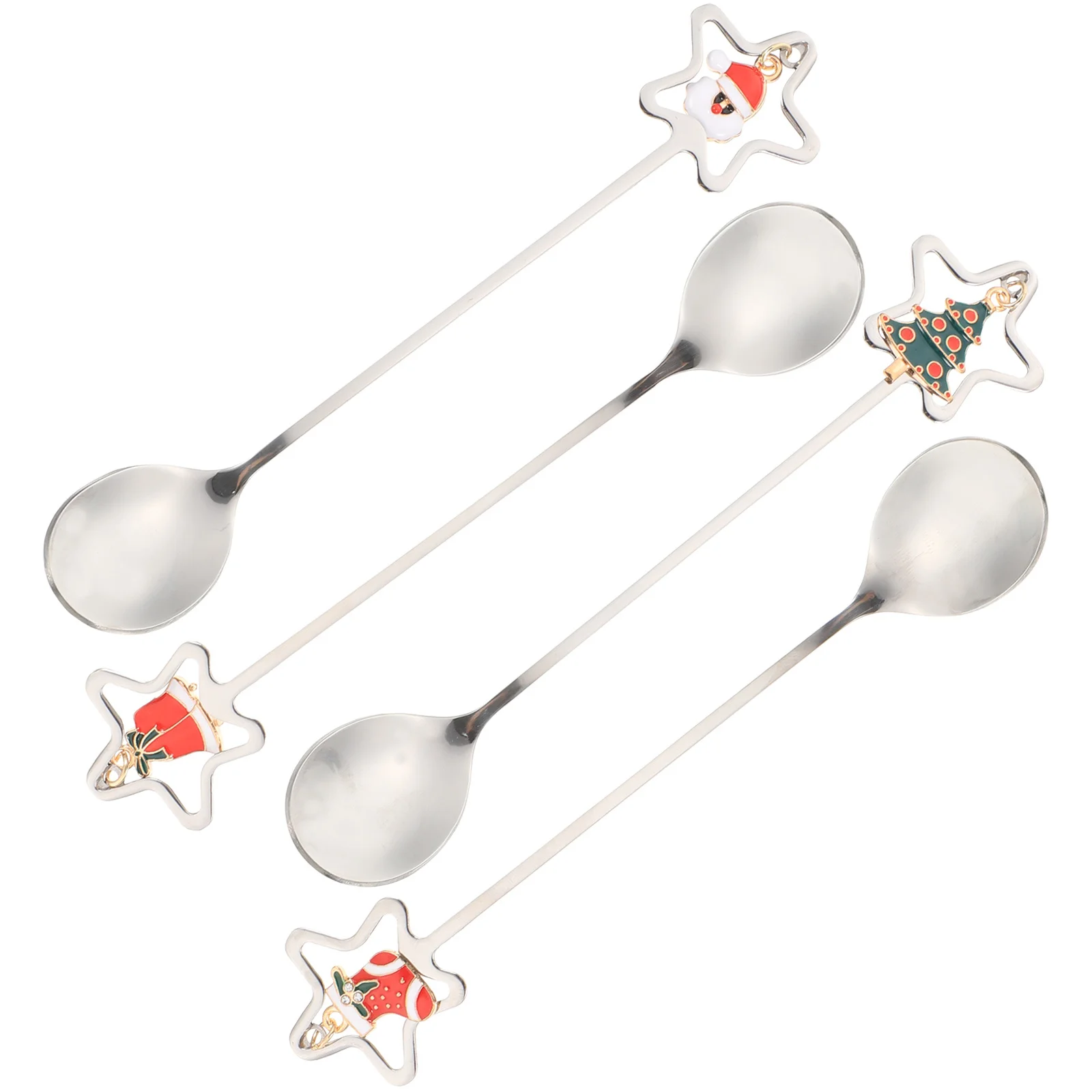 

4Pcs Christmas Spoon Gift Set Stainless Steel Long Handle Coffee Mixing Dessert Spoons Party Cake Spoon Kitchen Utensils