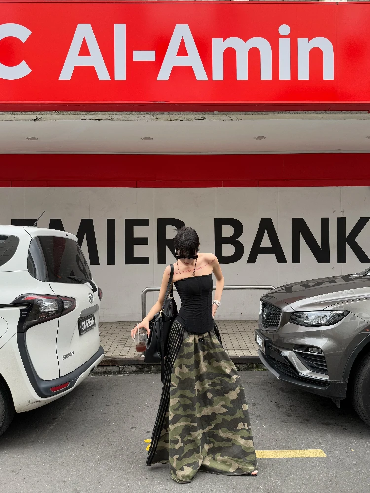 americain-retro-camouflage-t-shirt-barres-epissage-taille-haute-mince-jupe-longue-femmes-design-sens-elastique-decontracte-coton-a-ligne-jupe