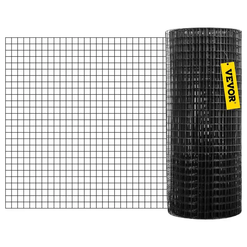 Metal Wire Mesh 24" x 50' 1" x 1" Grid For Vegetable Gardens Flower Beds Chicken Coops 16 Gauge Vinyl Coated Steel Welded Fencing Roll Black Includes Cutting Plier Fabric Gloves view 8