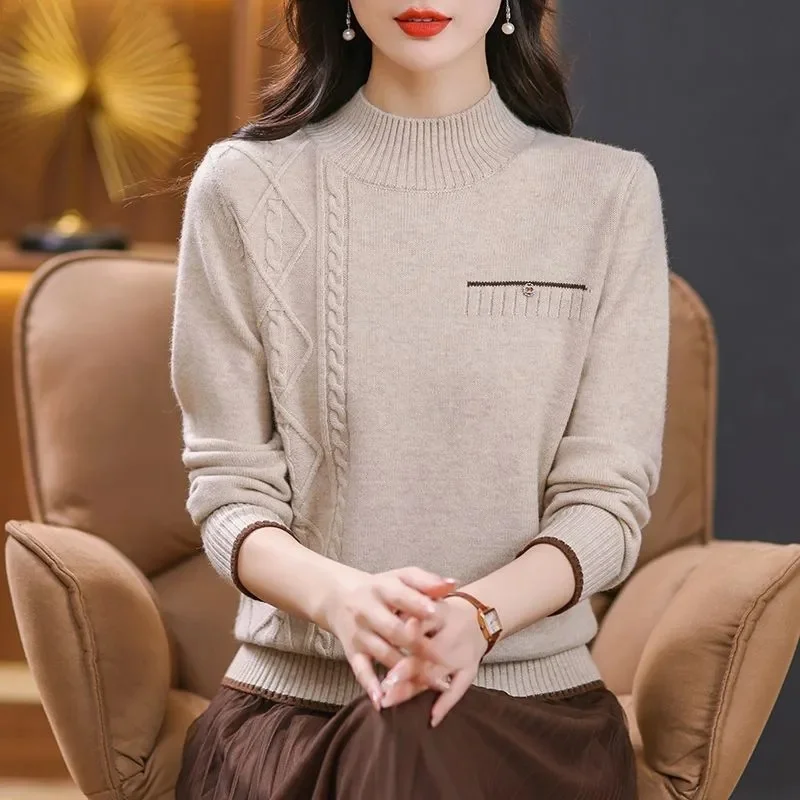 Women Autumn Winter Turtleneck Sweater Elegant Slim Solid Ribbed Knitted Cashmere Jumpers Female Long Sleeve Pullover Knitwear