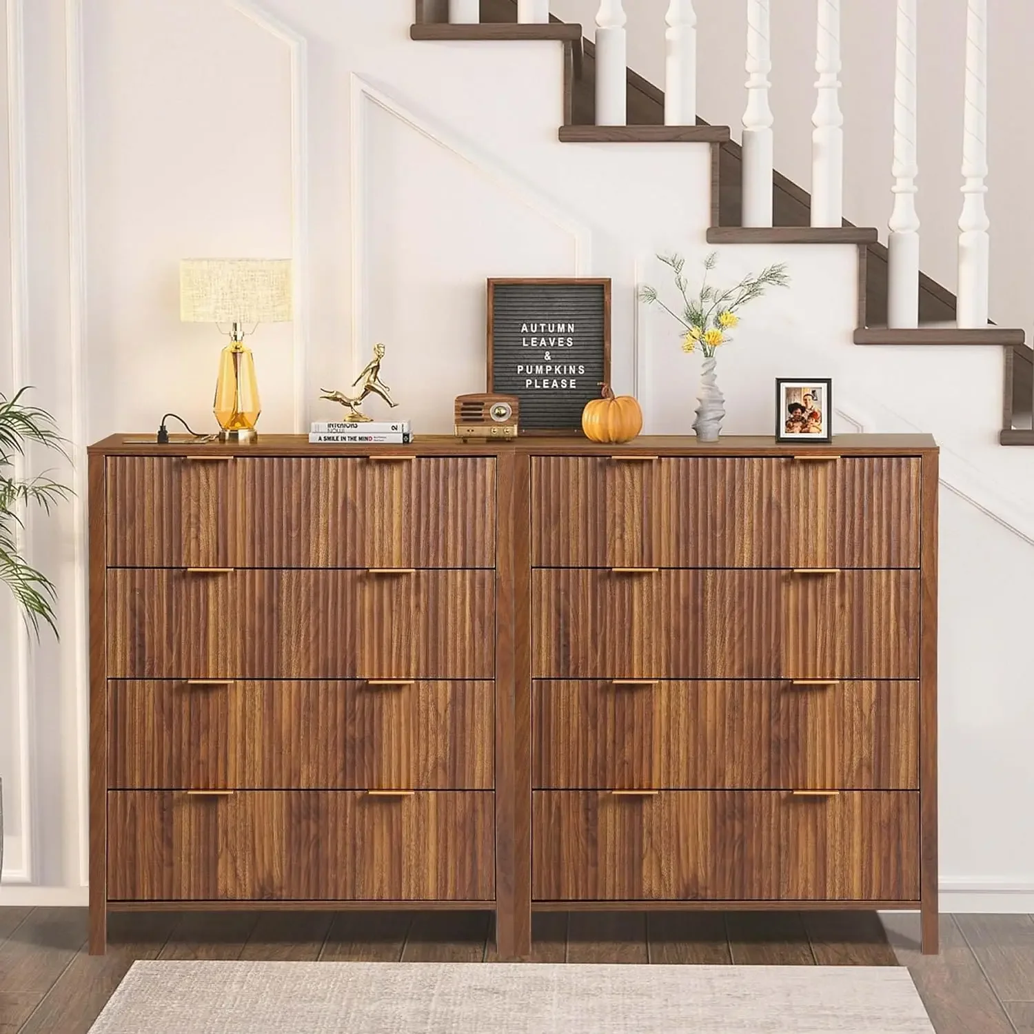 Drawer Dresser for Bedroom,Modern Wide Chest of Drawers with Waveform Wood Storage Dresser Chest of Drawers