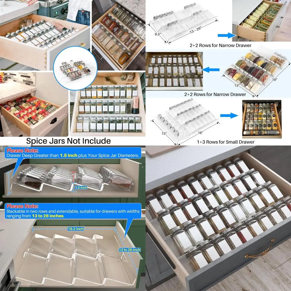 

4-х уровневая регулируемая акриловая полка для специй, 8 шт., подходит для ящиков 13-26 ящиков, вмещает до 56 банок (баночки в комплект не входят)