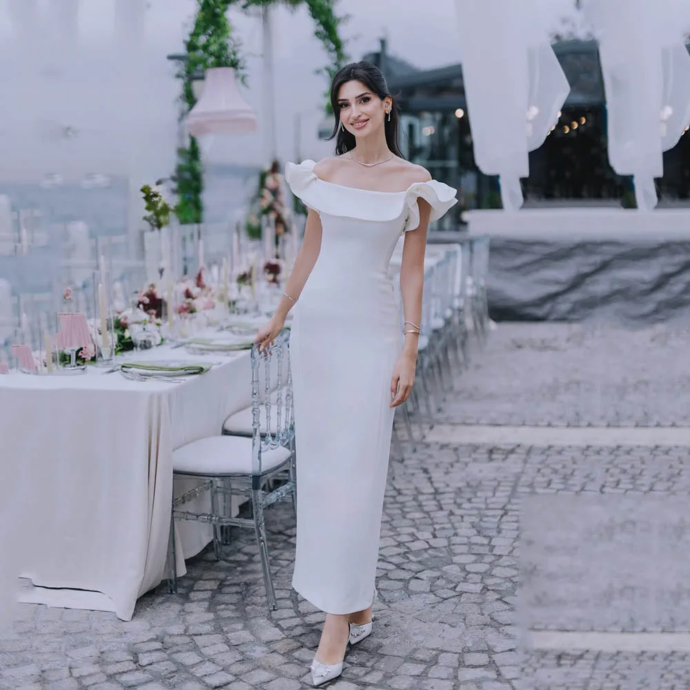 

Msikoods Elegant White Wedding Dresses Dubai 2026 Off Shoulder Bodycon Bridal Gown Simple Wedding Reception Dress Customized