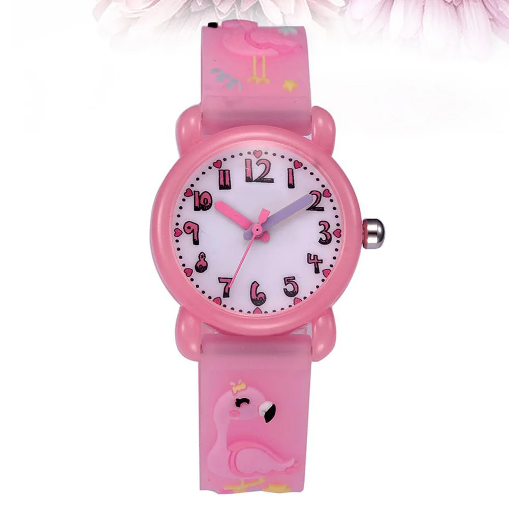 1Pcs Watch Waterproof Cartoon 3D Flamingo Pattern Pink Wristwatch Durable for Gift Watch
