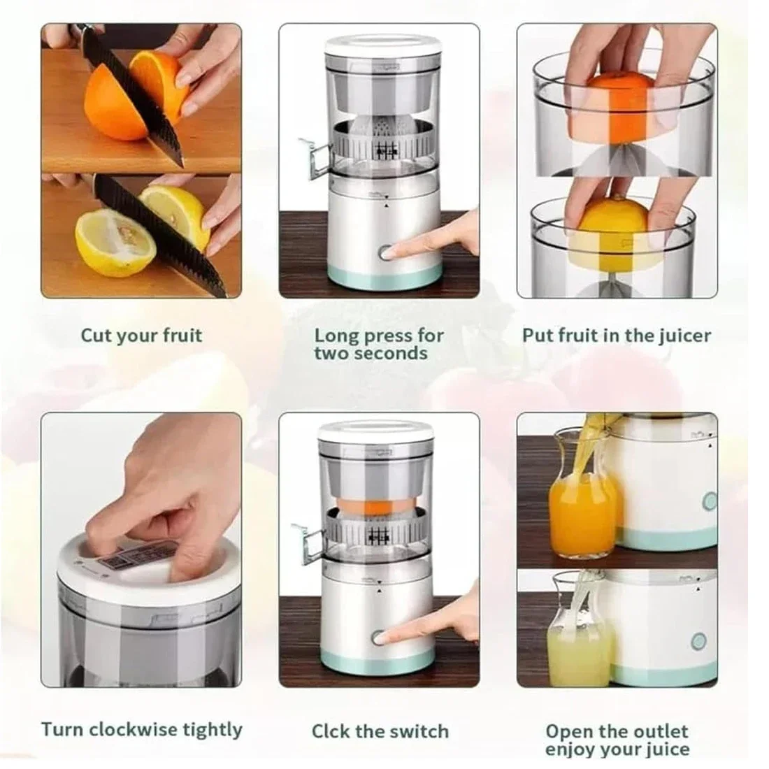 Electric Portable Juicer Blender Machine Fresh Juice Cup Citrus Orange Lemon Squeezer USB Charging Kitchen Fruit Separator Press