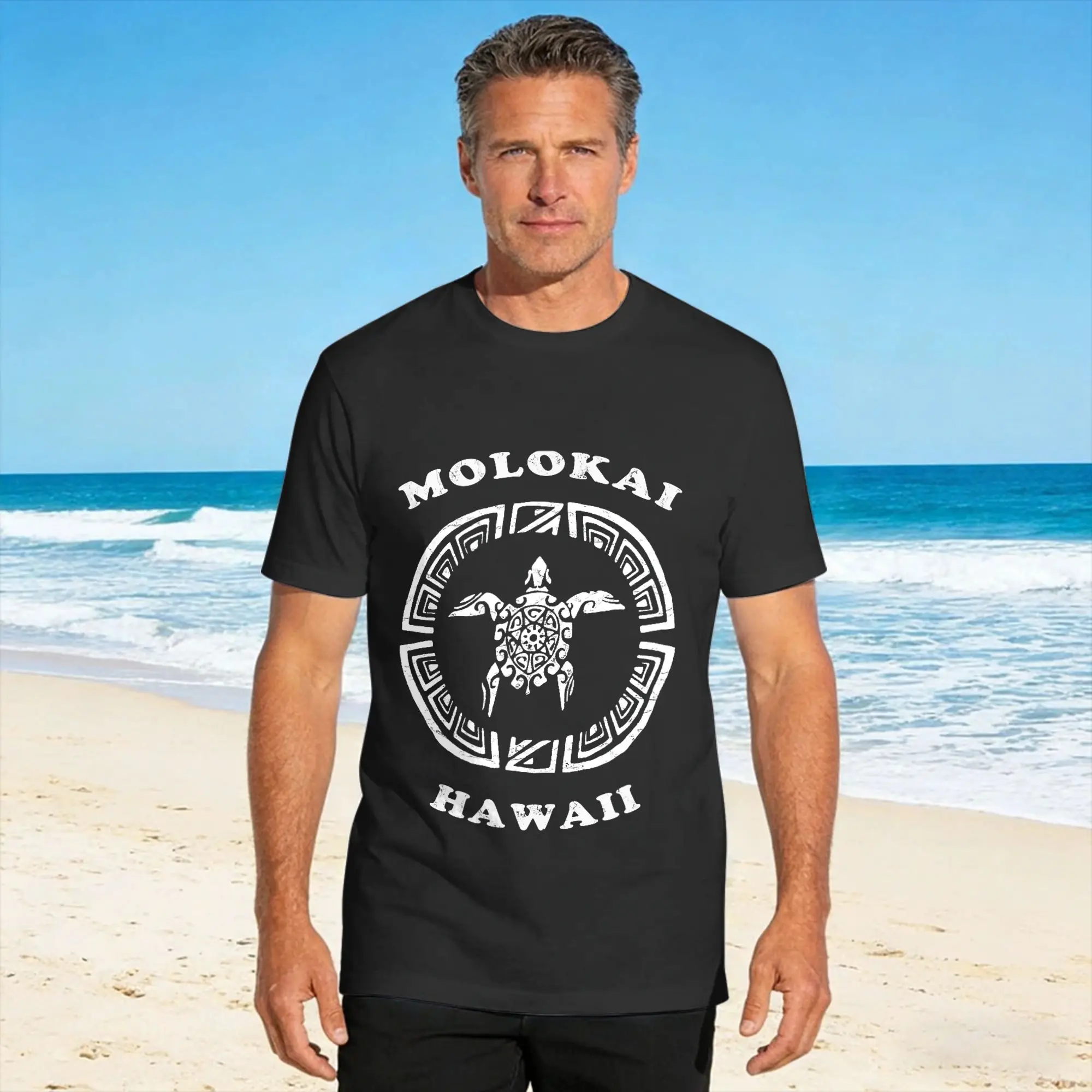Camiseta Molokai Hawaii Vintage Retro Tribal Turtle Vacation para hombre, camisetas básicas Y2K, camiseta fresca y transpirable de verano