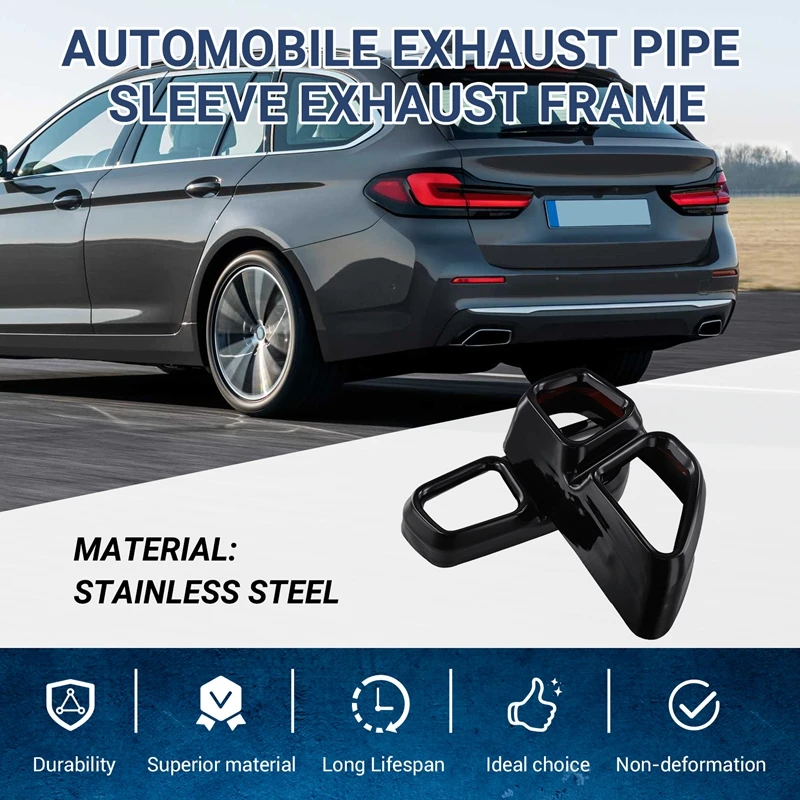 1 Pair Car Tail Exhaust Pipe Outlet Muffler Pipe Cover Decorative Tail Throat Frame For BMW 5 Series G30 G38 2018 - 2022