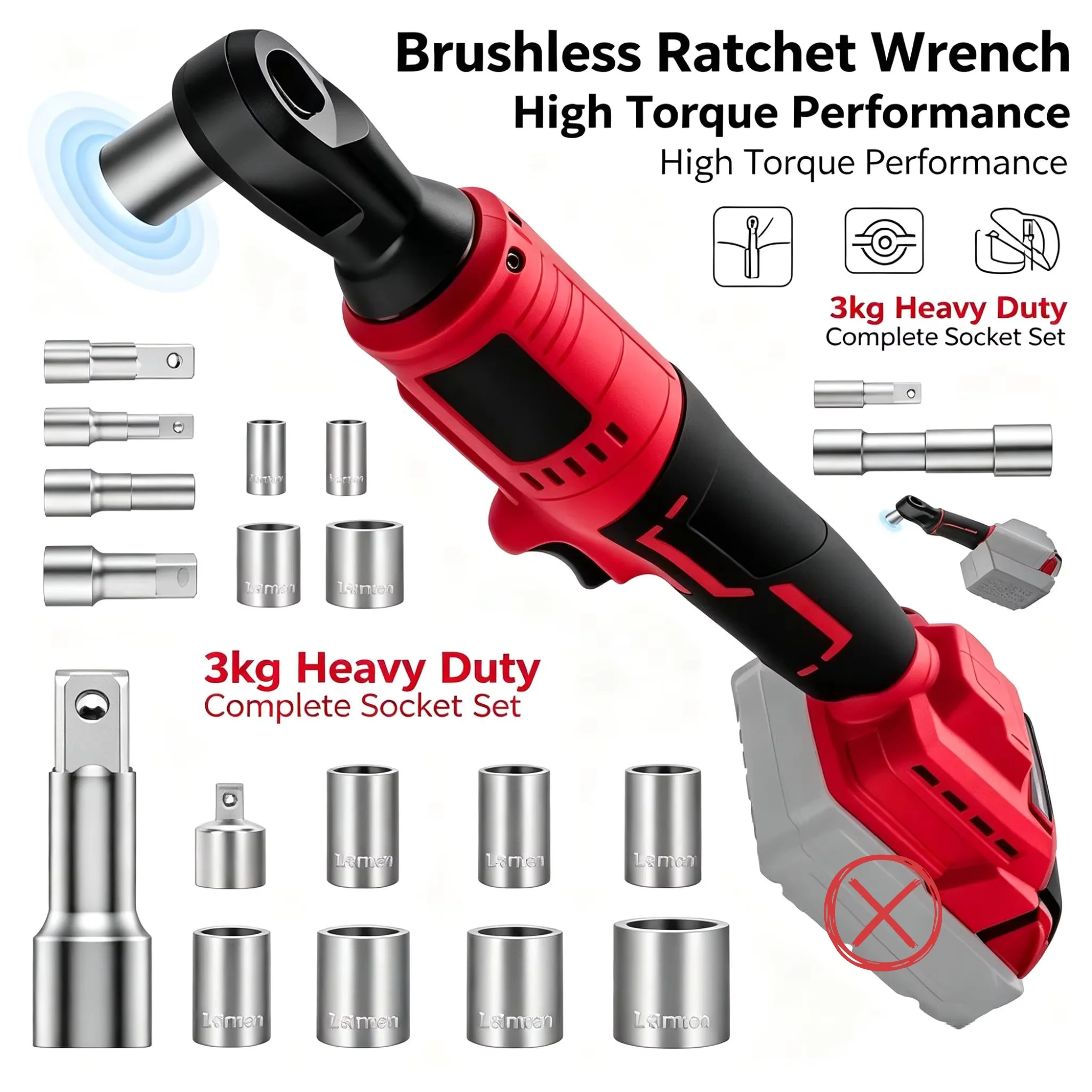 Compatible with MiWQ 18V Battery Brushless Ratchet Wrench 1/2'' Electric Impact Driver 500N.M Cordless Screw Nut Repair Power Tools，No Battery
