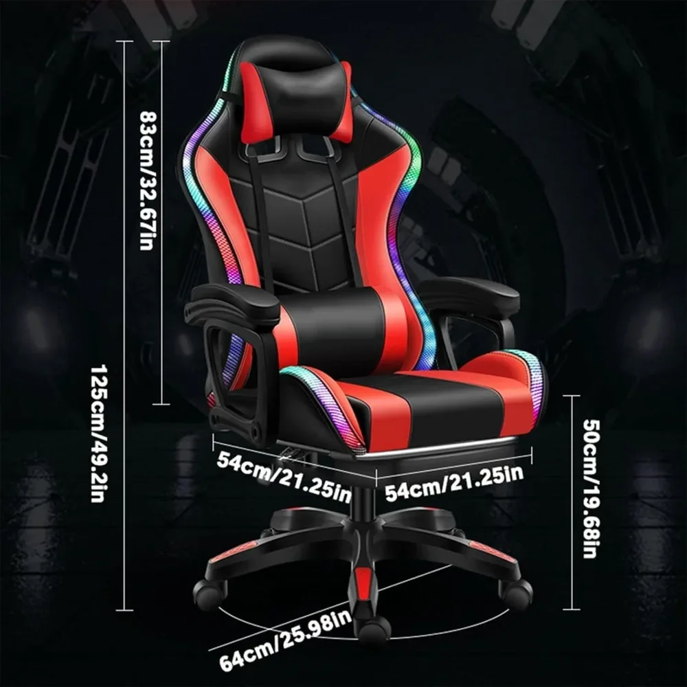 Gaming Chair with Speakers and LED Lights, Footrest and Lumbar Support, Ergonomic 7-Point Massage Gaming Chair