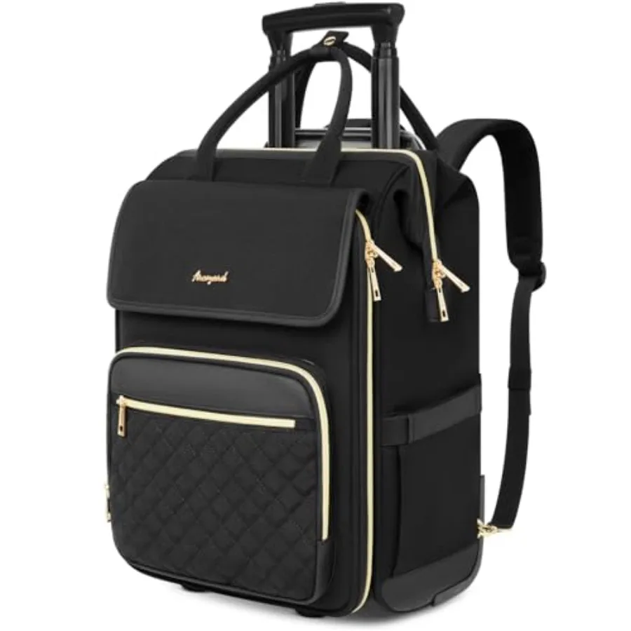 

Rolling Backpack for Women Travel Rolling Laptop Backpack with Wheels Vertical and Horizontal Storage 2 In 1 Flip-Top Design Wa